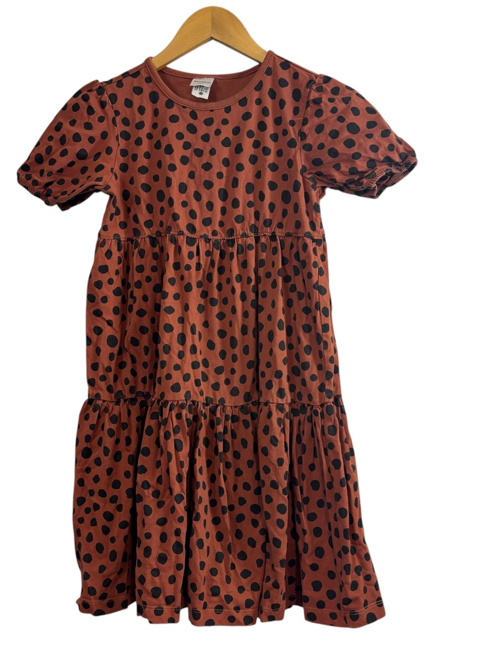 Hanna Andersson Tiered Dress rust brown polka dot 100% cotton girls Sz 140/US 10